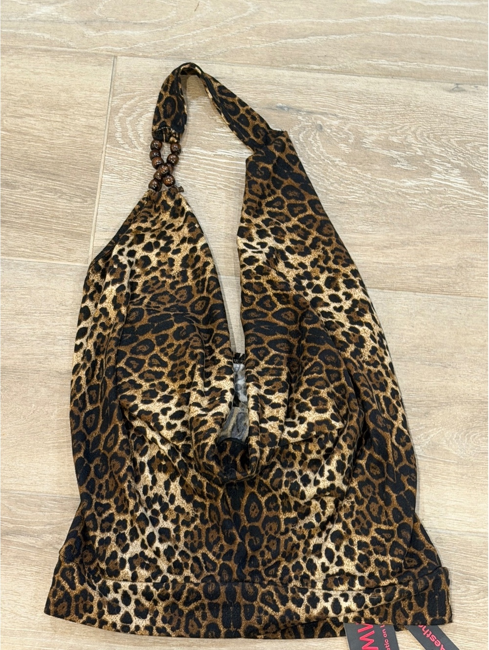 Leopard Print Halter Top with Beaded Strap